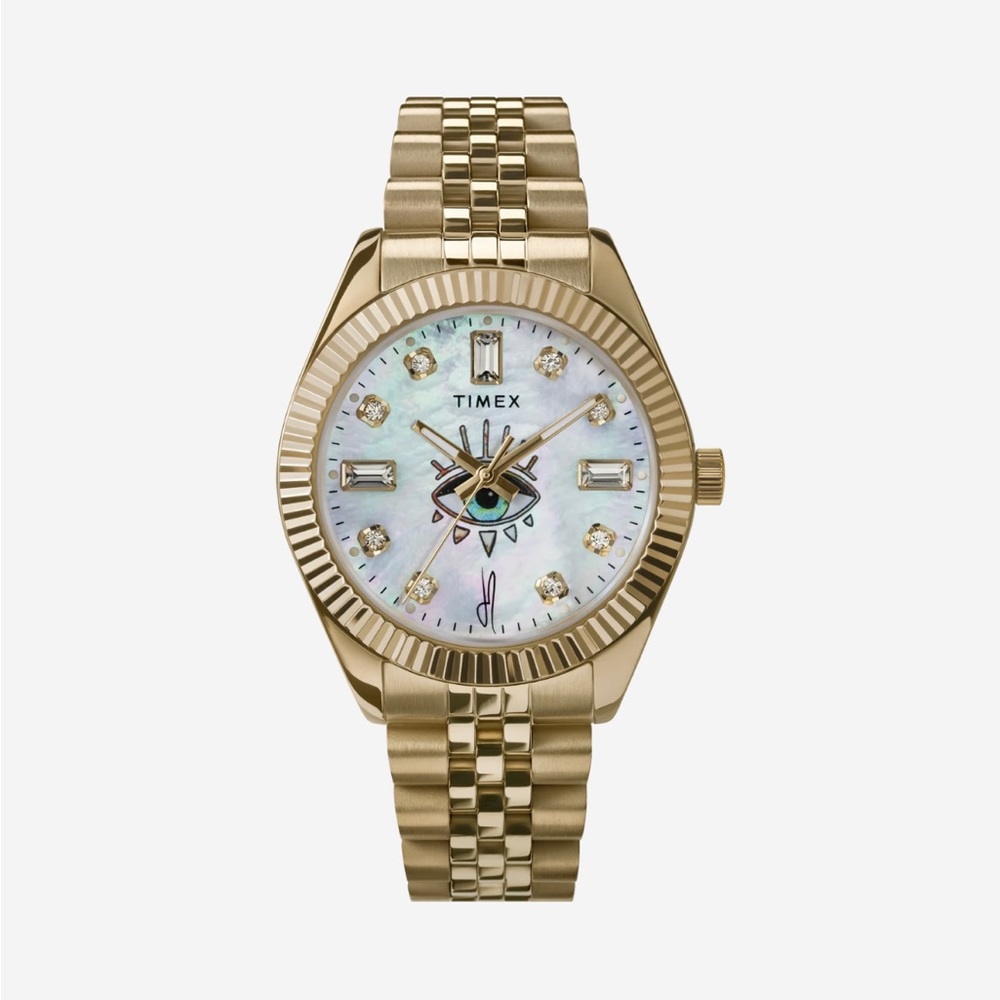 Timex x Jacquie Aiche 36mm Stainless Steel Bracelet Watch Mother of Pearl & Gold